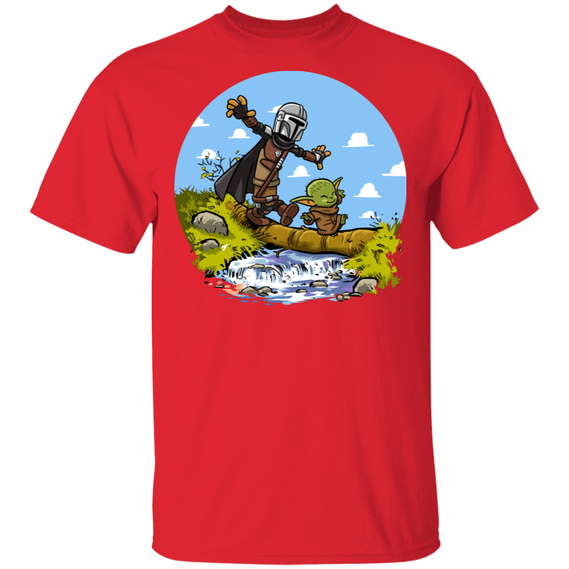 T-Shirts Red / S Mandalorian Yoda Calvin Circle T-Shirt