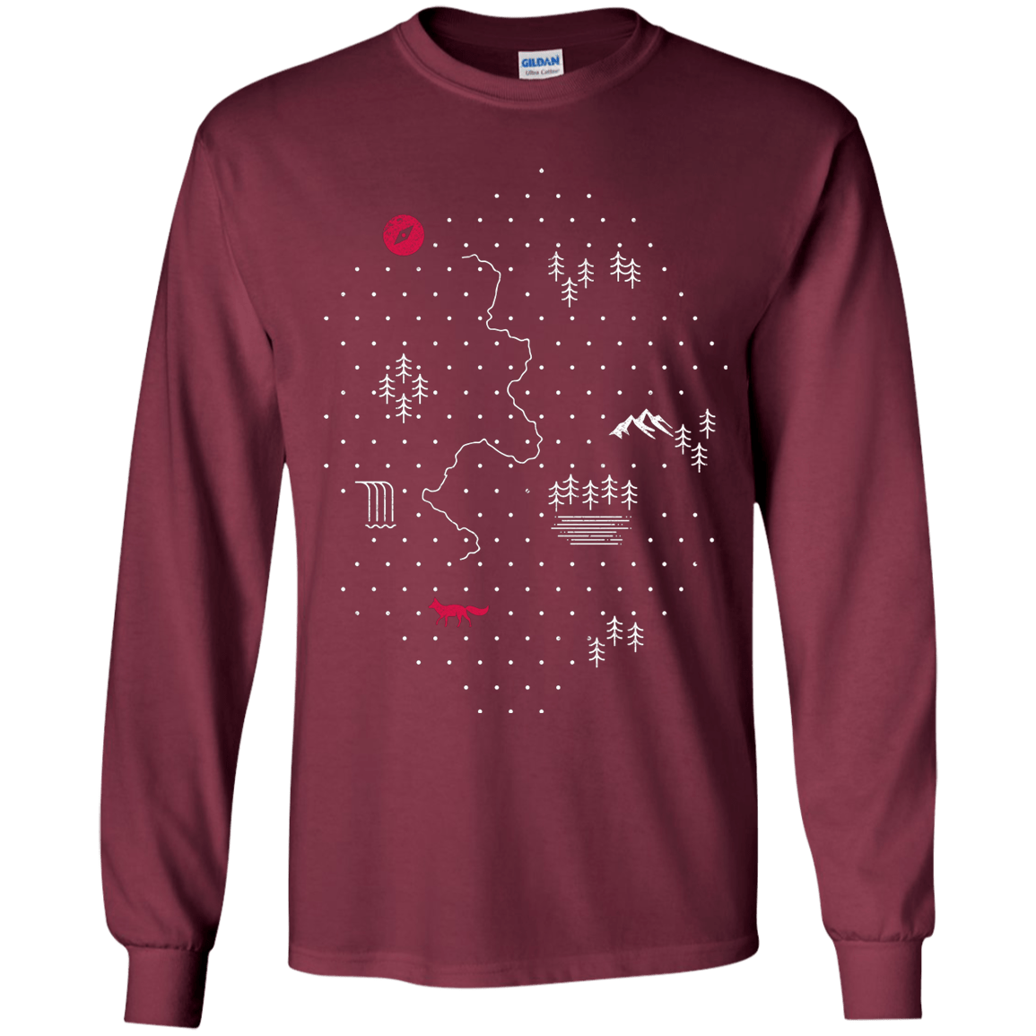 T-Shirts Maroon / YS Map of Nature Youth Long Sleeve T-Shirt