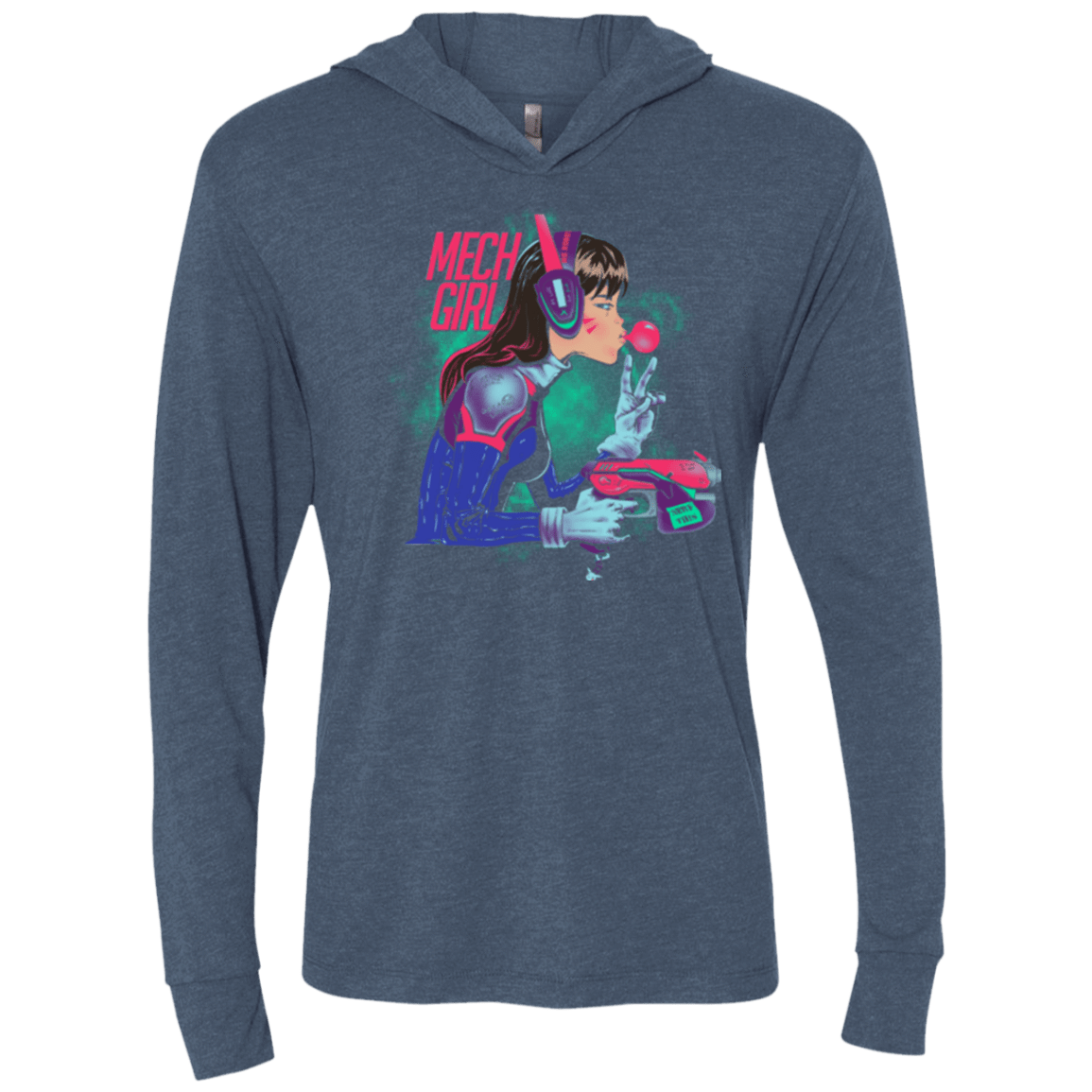 T-Shirts Indigo / X-Small Mech Girl Triblend Long Sleeve Hoodie Tee