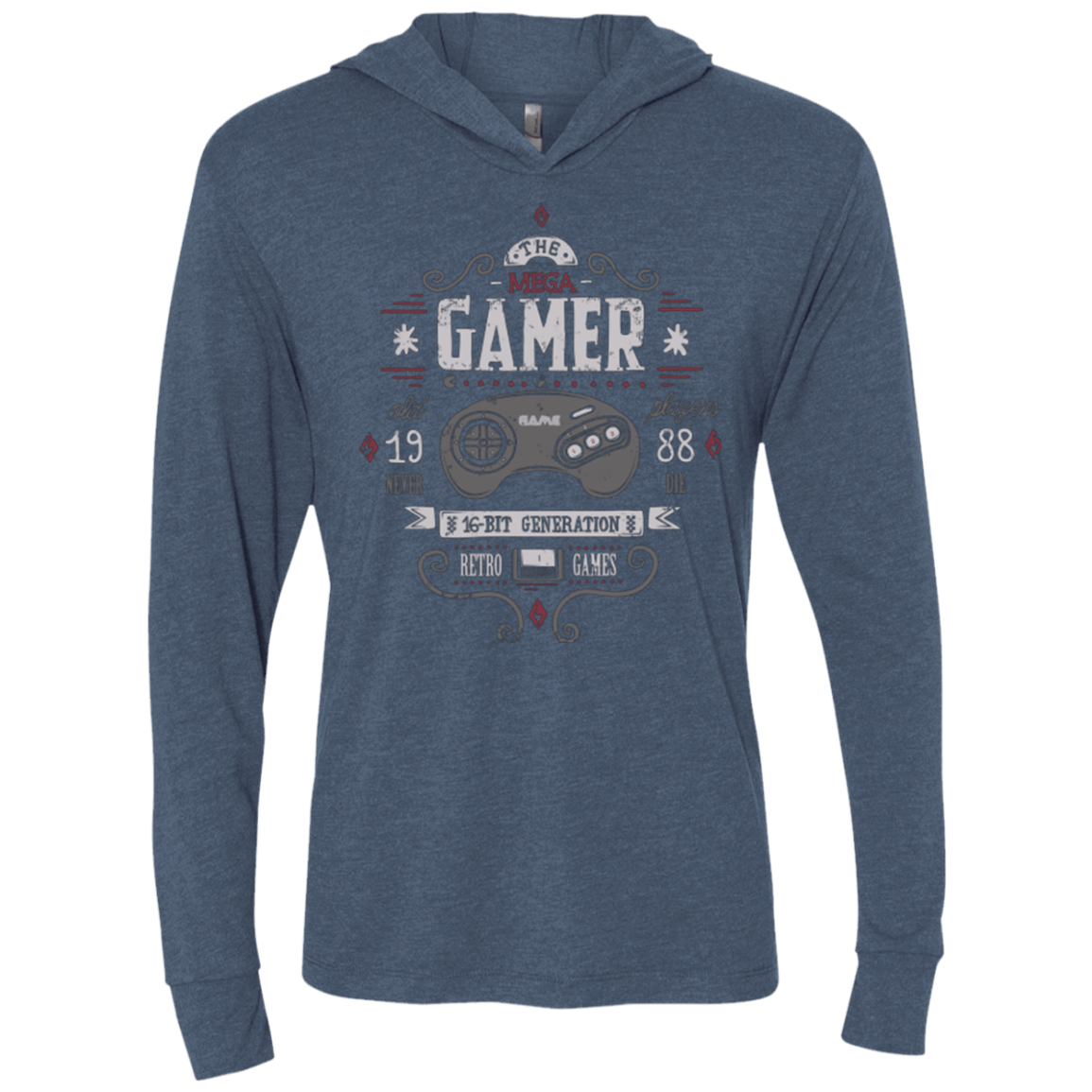 T-Shirts Indigo / X-Small Mega Gamer Triblend Long Sleeve Hoodie Tee