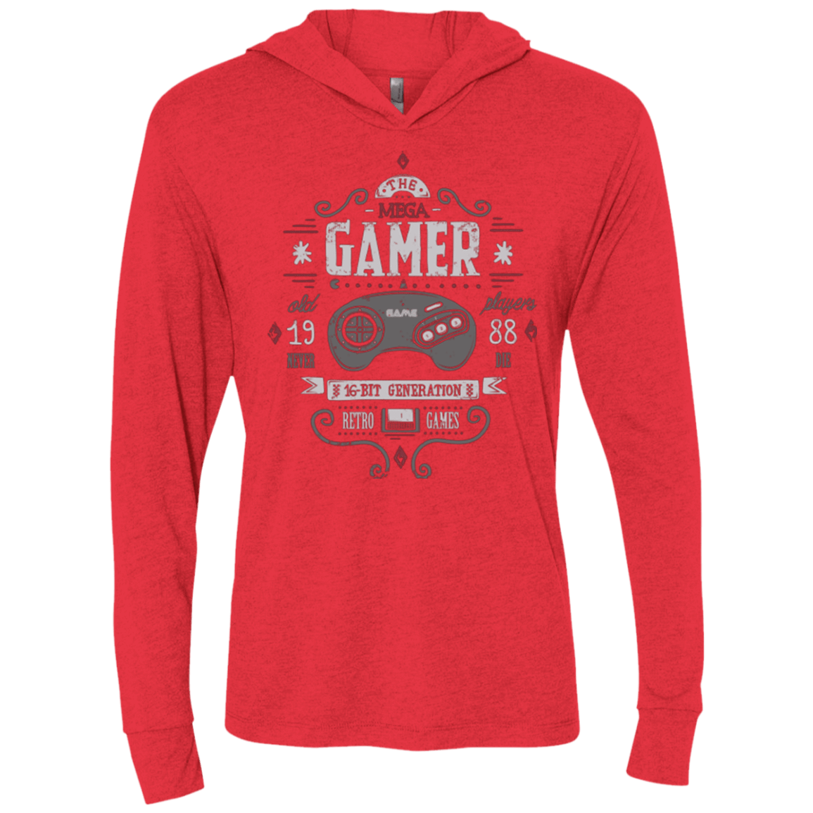 T-Shirts Vintage Red / X-Small Mega Gamer Triblend Long Sleeve Hoodie Tee
