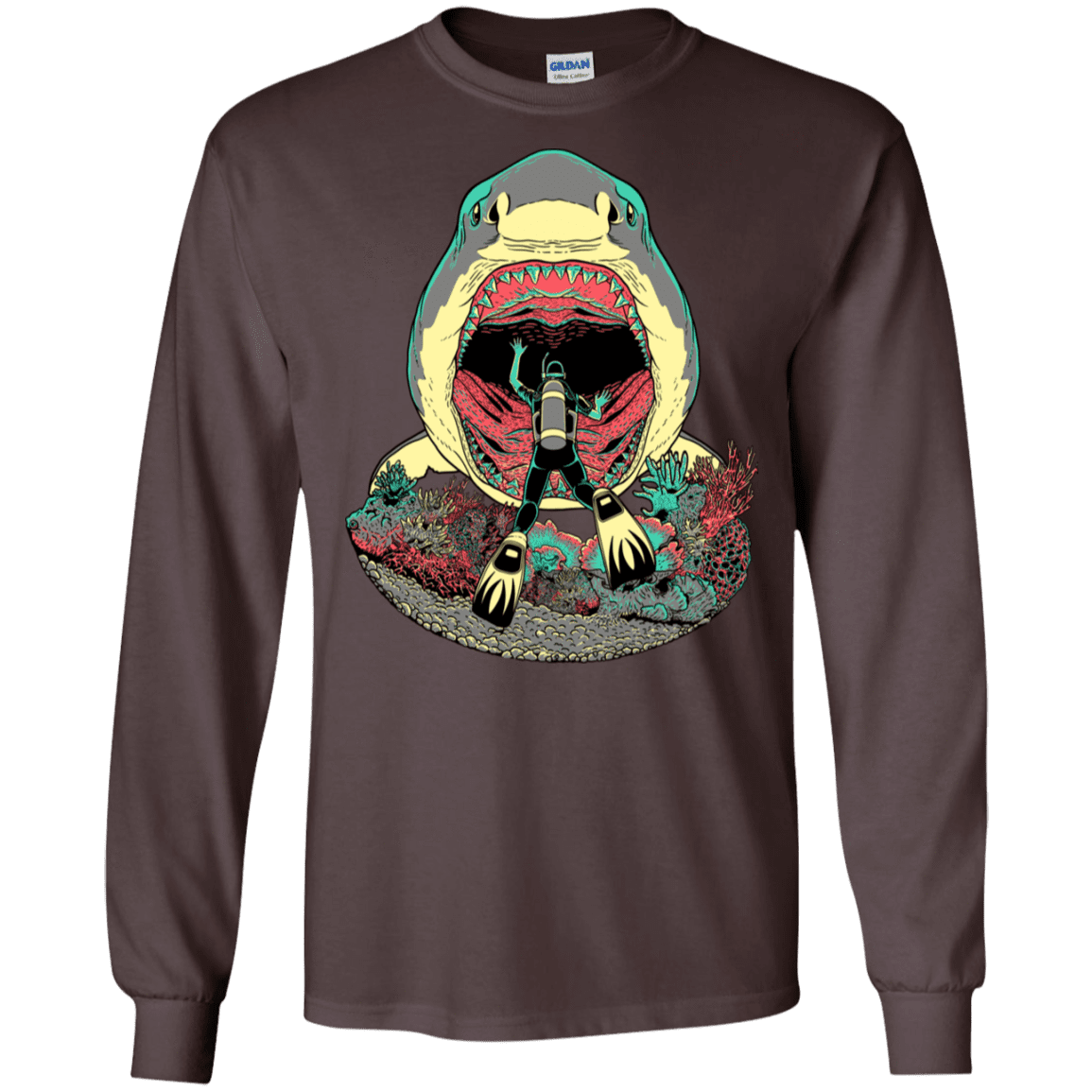 T-Shirts Dark Chocolate / S Megalodoom Men's Long Sleeve T-Shirt