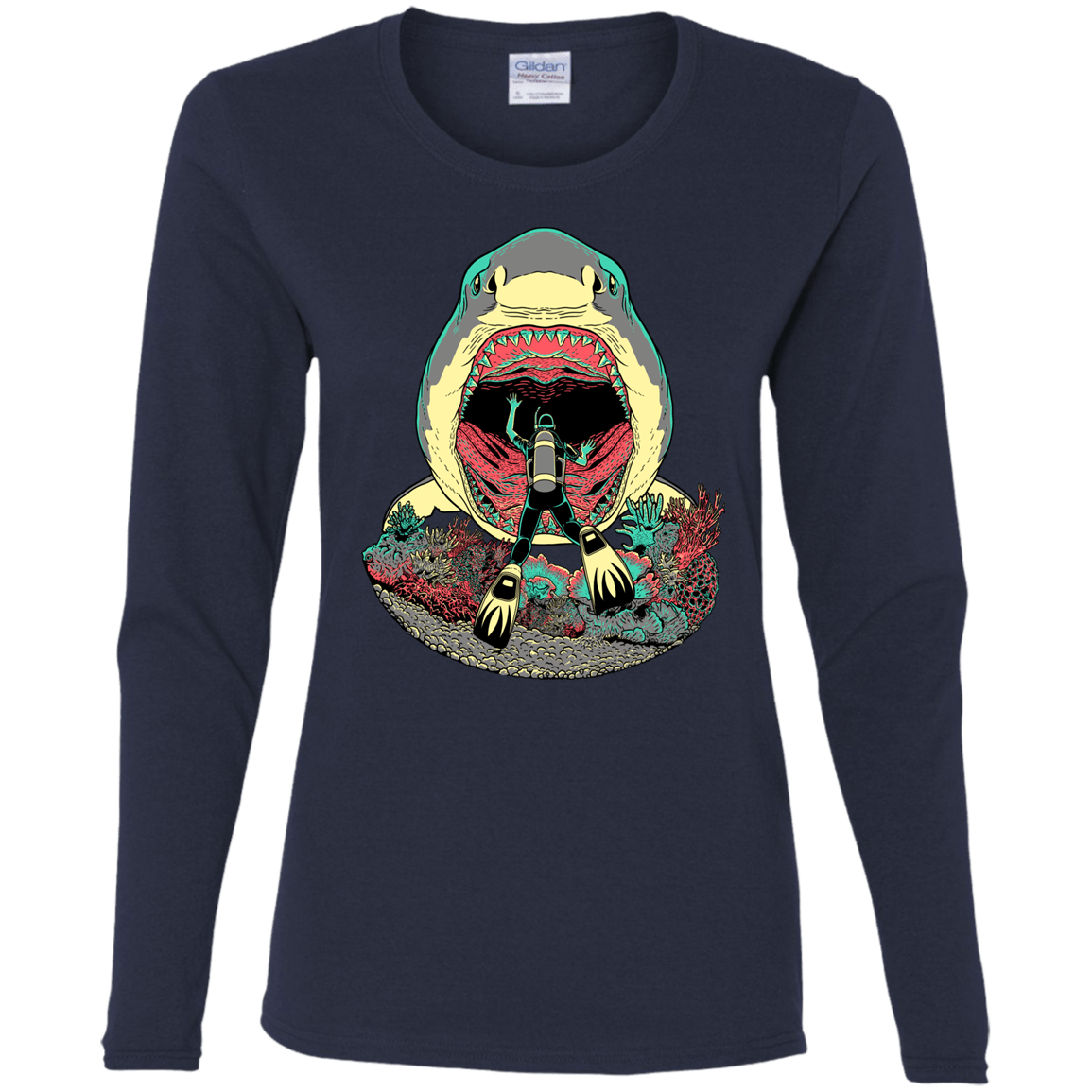 T-Shirts Navy / S Megalodoom Women's Long Sleeve T-Shirt
