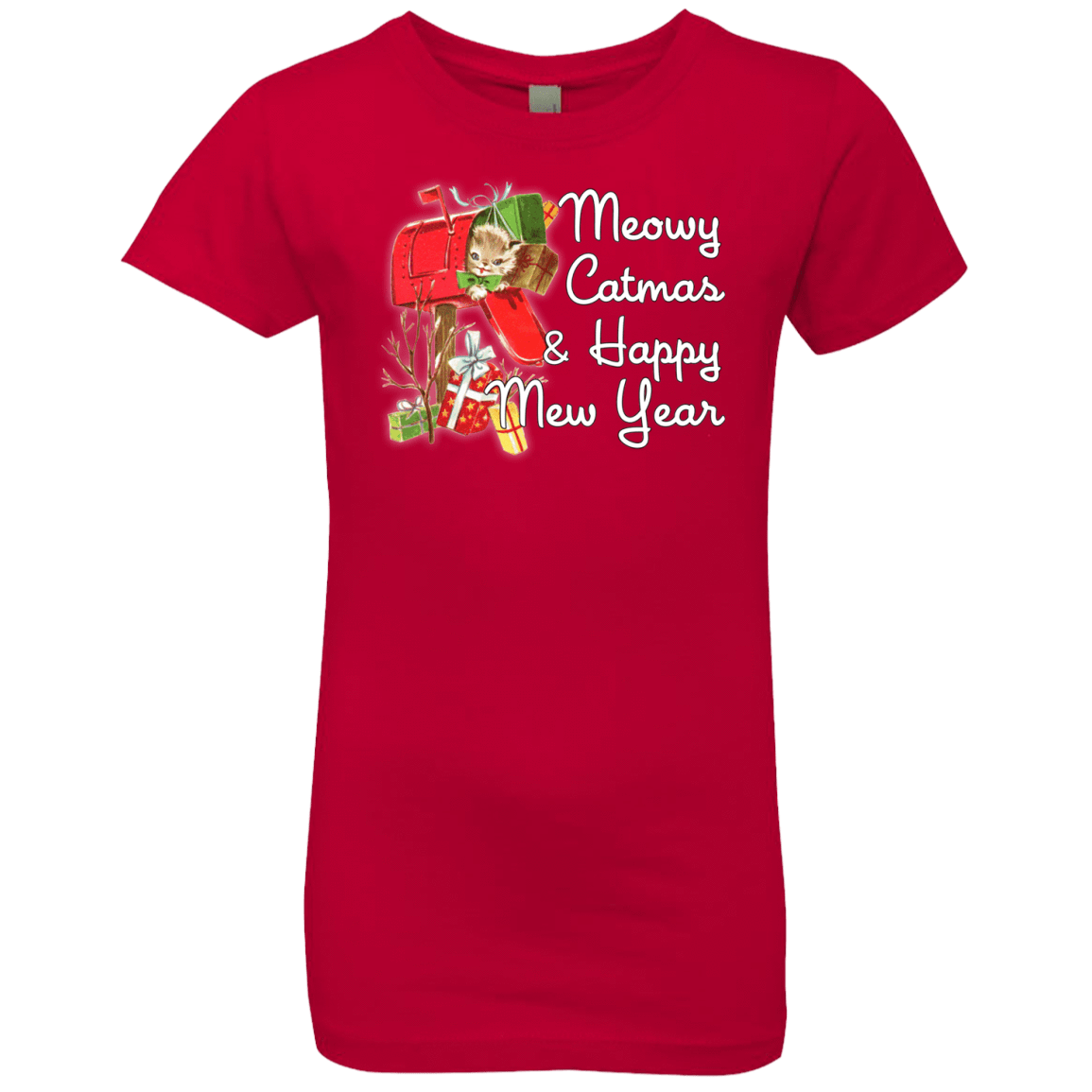 T-Shirts Red / YXS Meowy Catmas Girls Premium T-Shirt