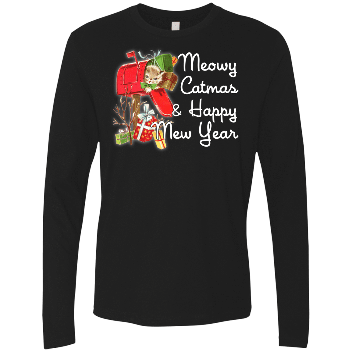T-Shirts Black / Small Meowy Catmas Men's Premium Long Sleeve