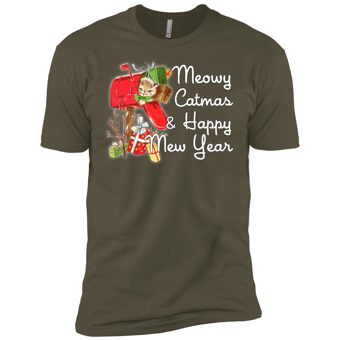 T-Shirts Military Green / X-Small Meowy Catmas Men's Premium T-Shirt