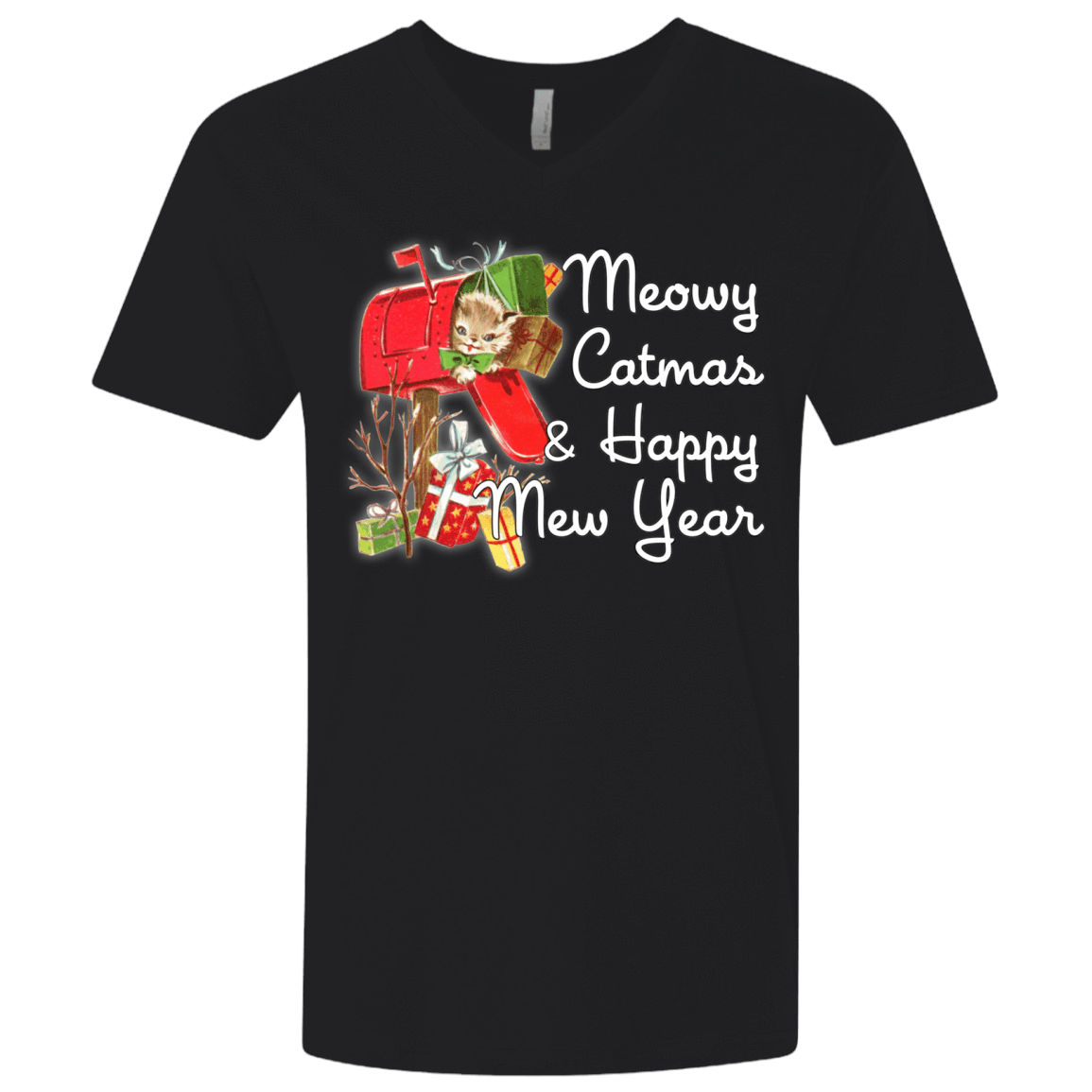 T-Shirts Black / X-Small Meowy Catmas Men's Premium V-Neck