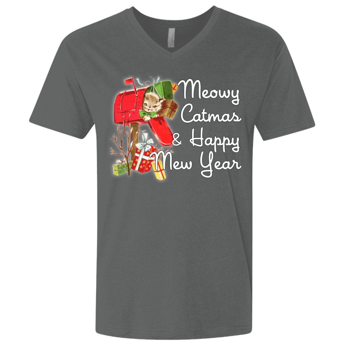 T-Shirts Heavy Metal / X-Small Meowy Catmas Men's Premium V-Neck