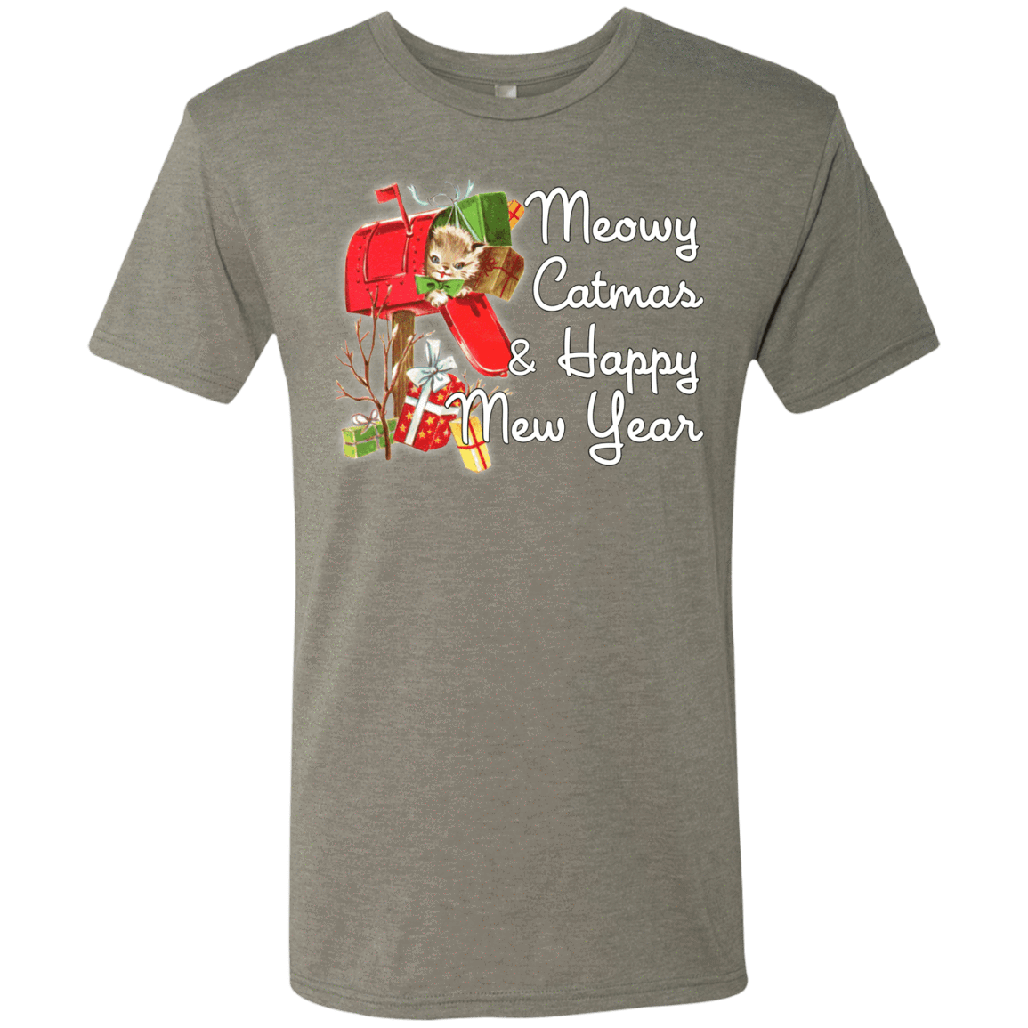 T-Shirts Venetian Grey / Small Meowy Catmas Men's Triblend T-Shirt