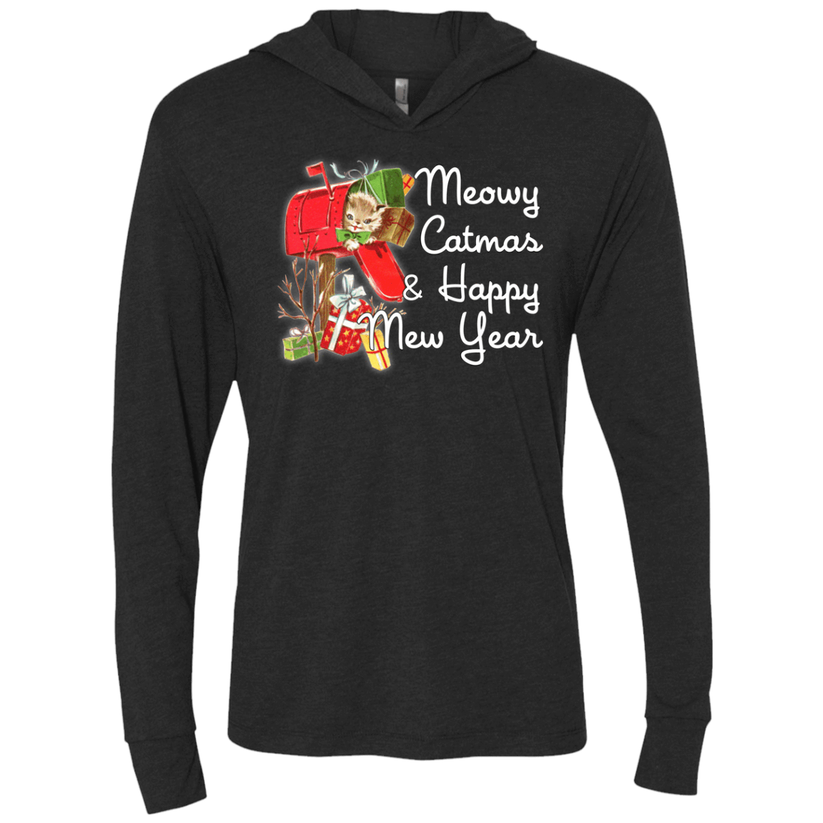 T-Shirts Vintage Black / X-Small Meowy Catmas Triblend Long Sleeve Hoodie Tee