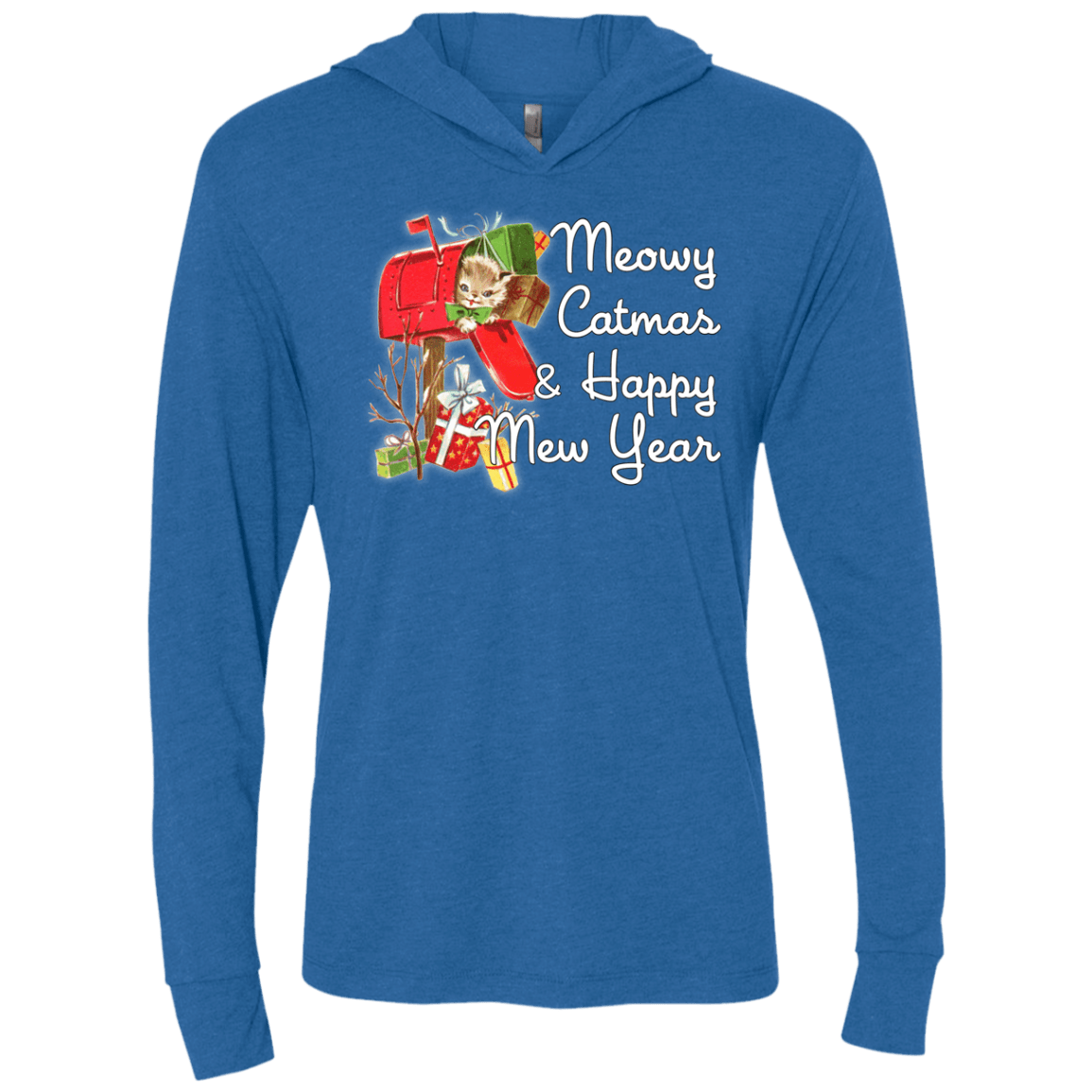 T-Shirts Vintage Royal / X-Small Meowy Catmas Triblend Long Sleeve Hoodie Tee