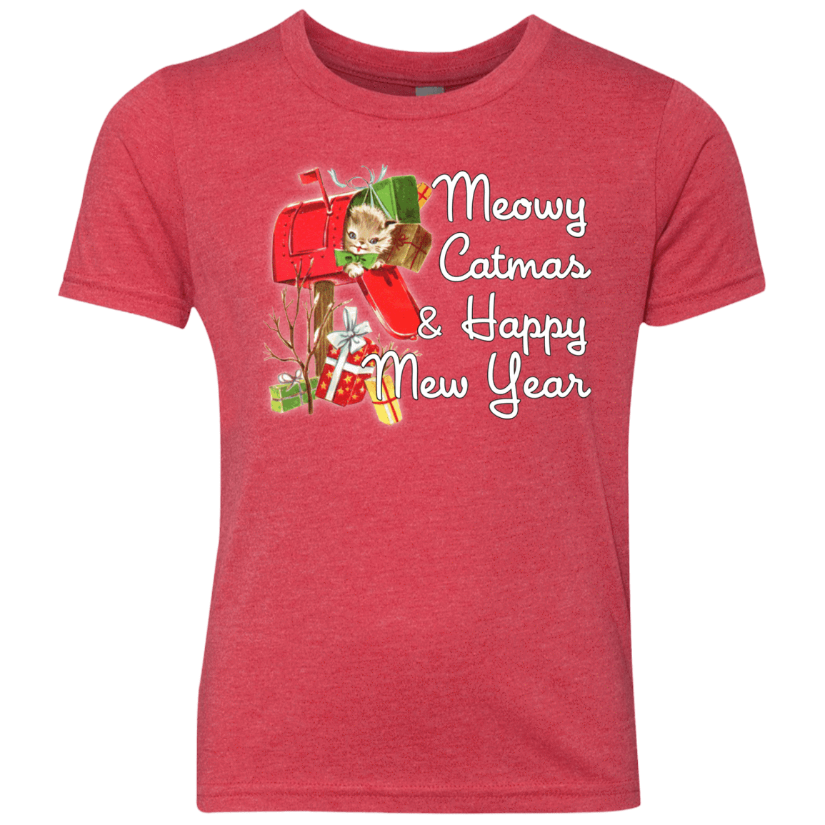 T-Shirts Vintage Red / YXS Meowy Catmas Youth Triblend T-Shirt