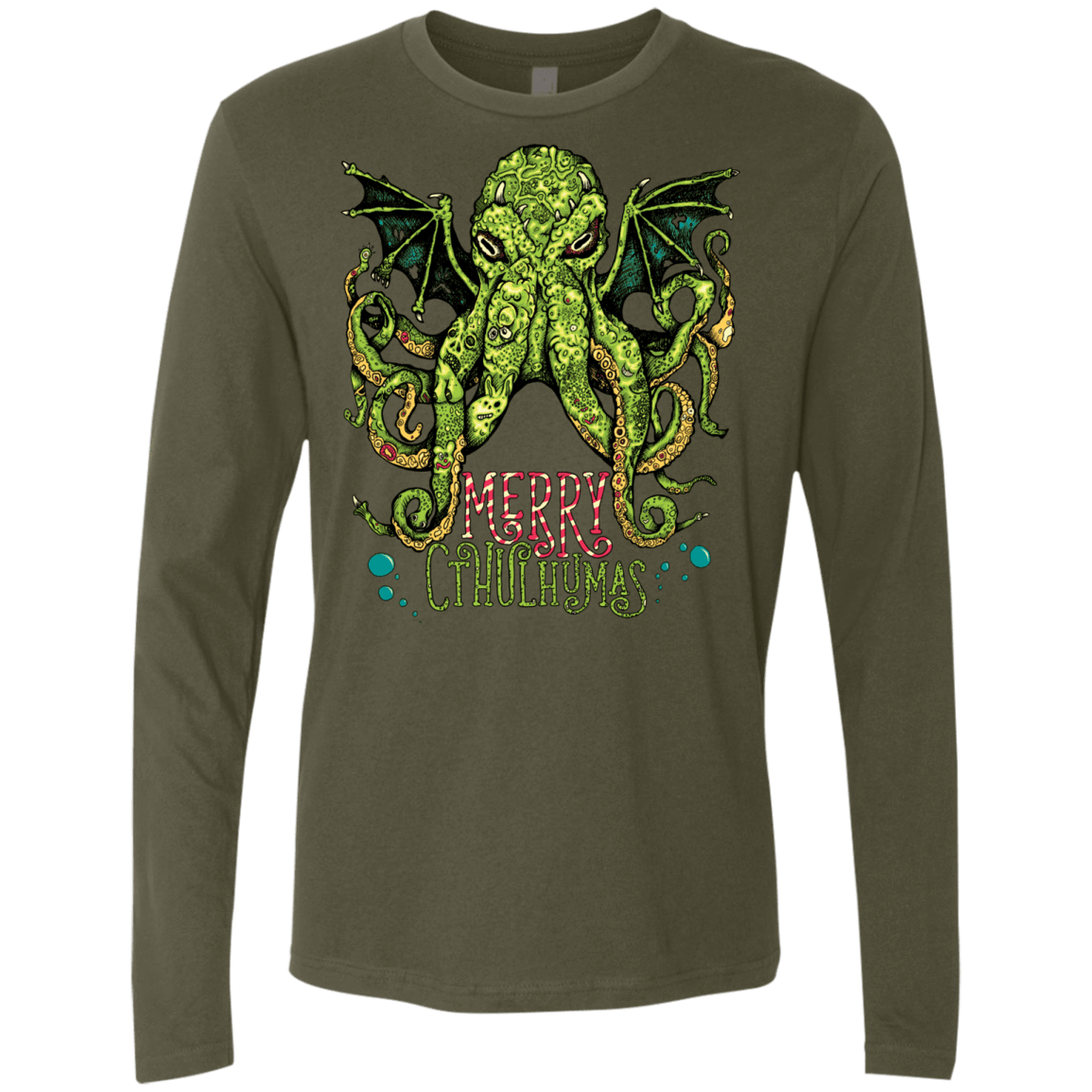 T-Shirts Military Green / Small Merry Cthulhumas Men's Premium Long Sleeve