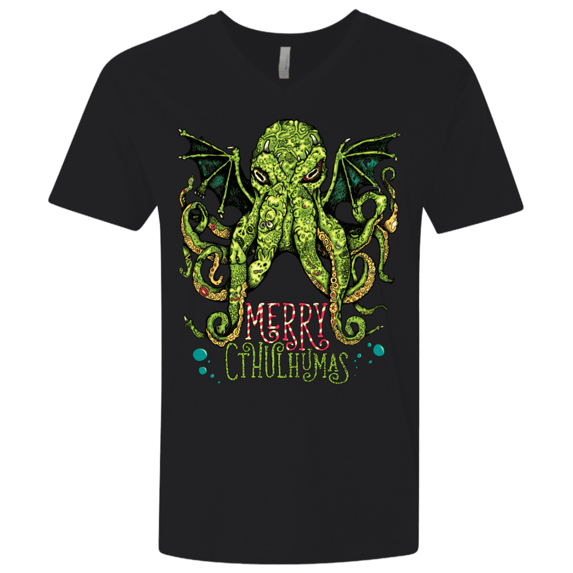 T-Shirts Black / X-Small Merry Cthulhumas Men's Premium V-Neck