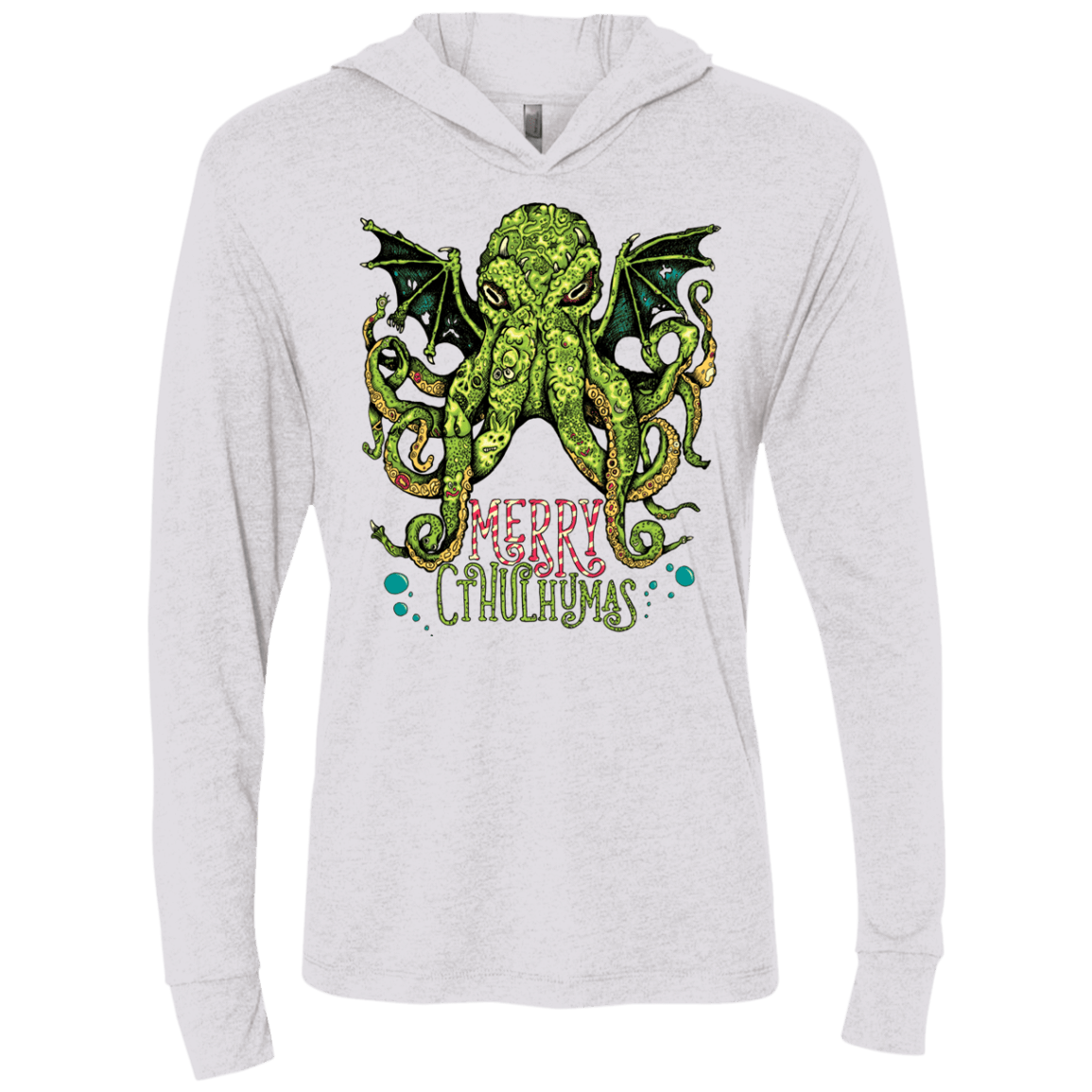 T-Shirts Heather White / X-Small Merry Cthulhumas Triblend Long Sleeve Hoodie Tee