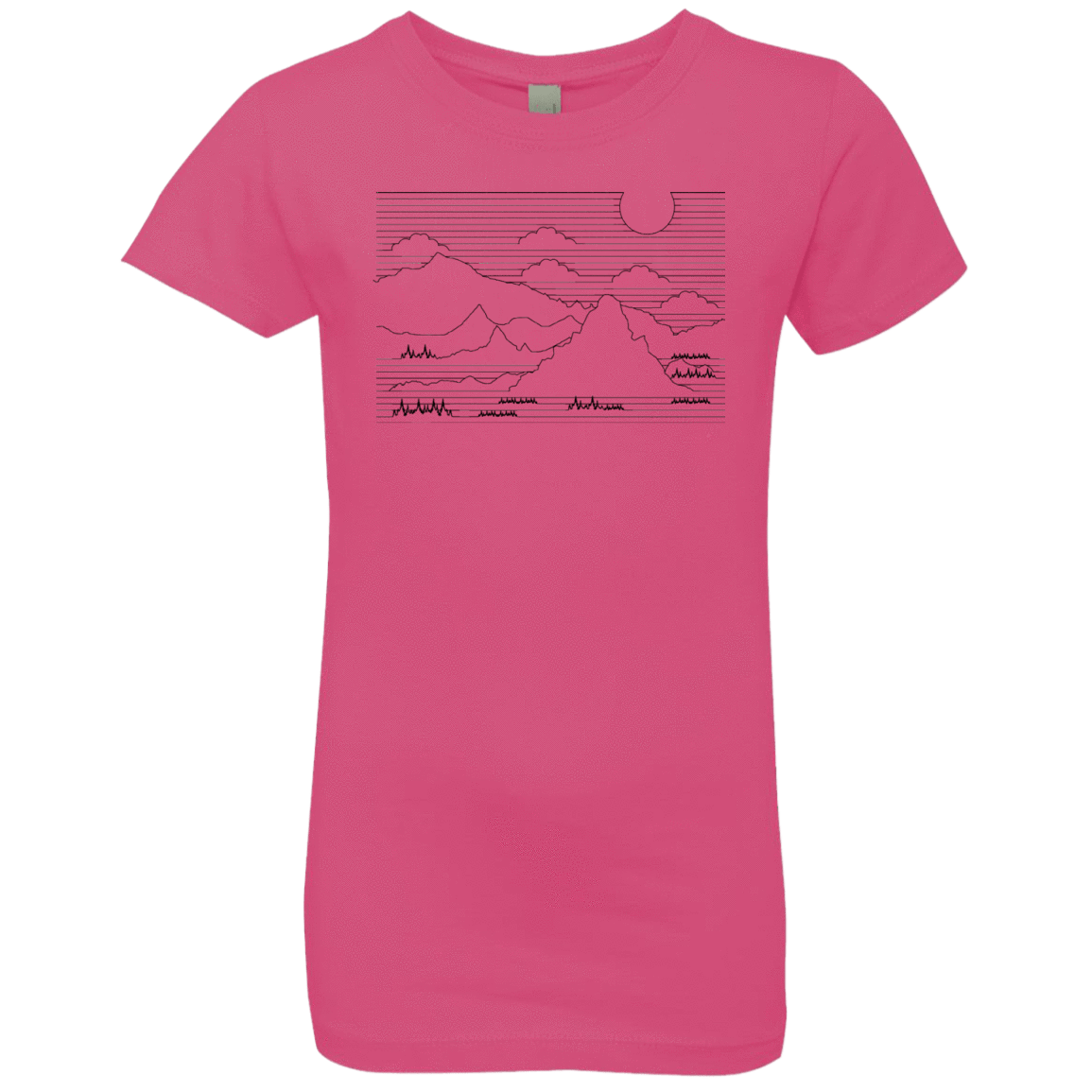 T-Shirts Hot Pink / YXS Mountain Line Art Girls Premium T-Shirt