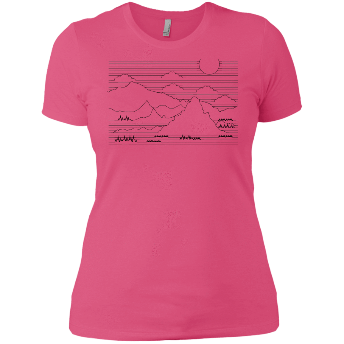 T-Shirts Hot Pink / X-Small Mountain Line Art Women's Premium T-Shirt
