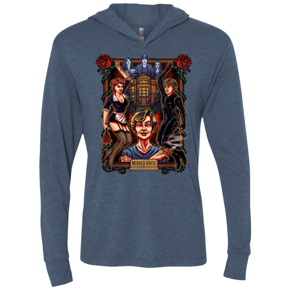 T-Shirts Indigo / X-Small Murder House Triblend Long Sleeve Hoodie Tee