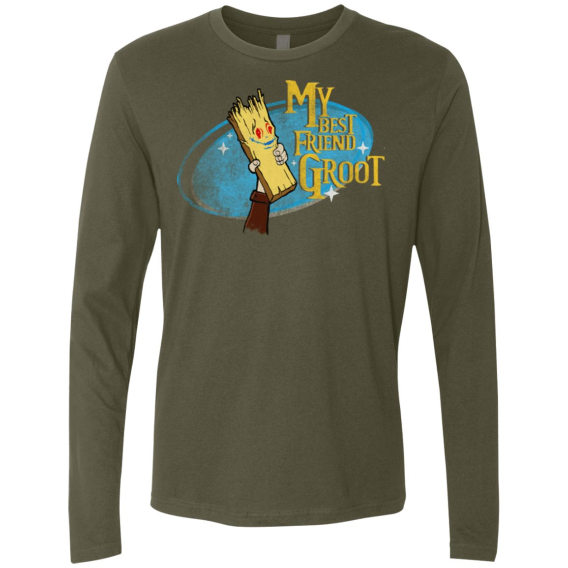 T-Shirts Military Green / Small My Best Friend Groot Men's Premium Long Sleeve