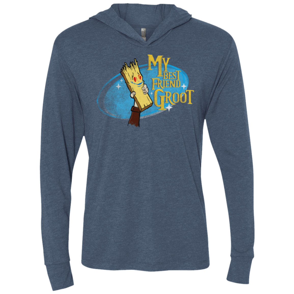 T-Shirts Indigo / X-Small My Best Friend Groot Triblend Long Sleeve Hoodie Tee