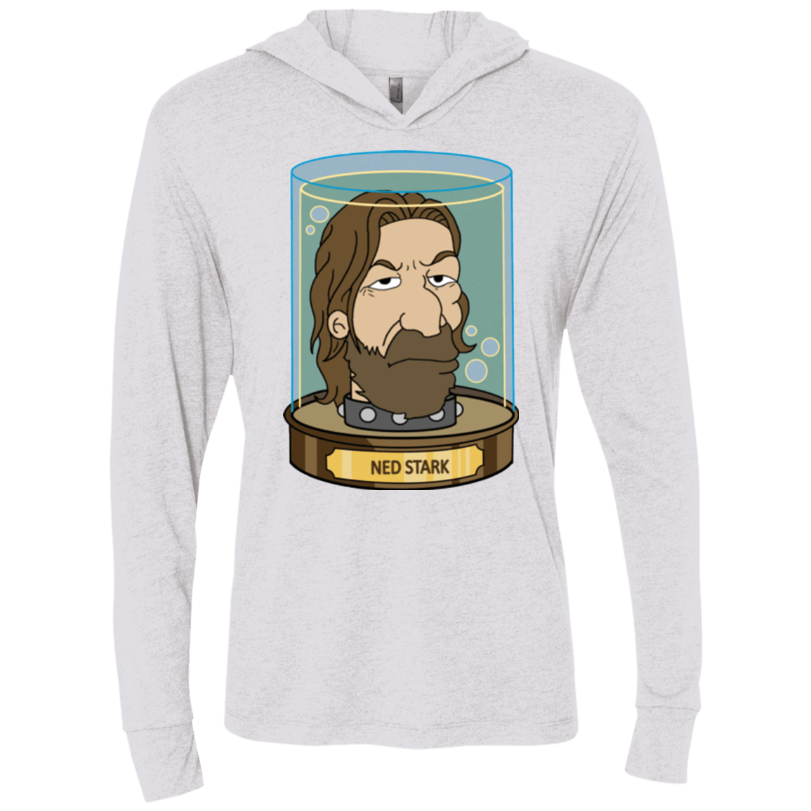 T-Shirts Heather White / X-Small Ned Stark Head Triblend Long Sleeve Hoodie Tee