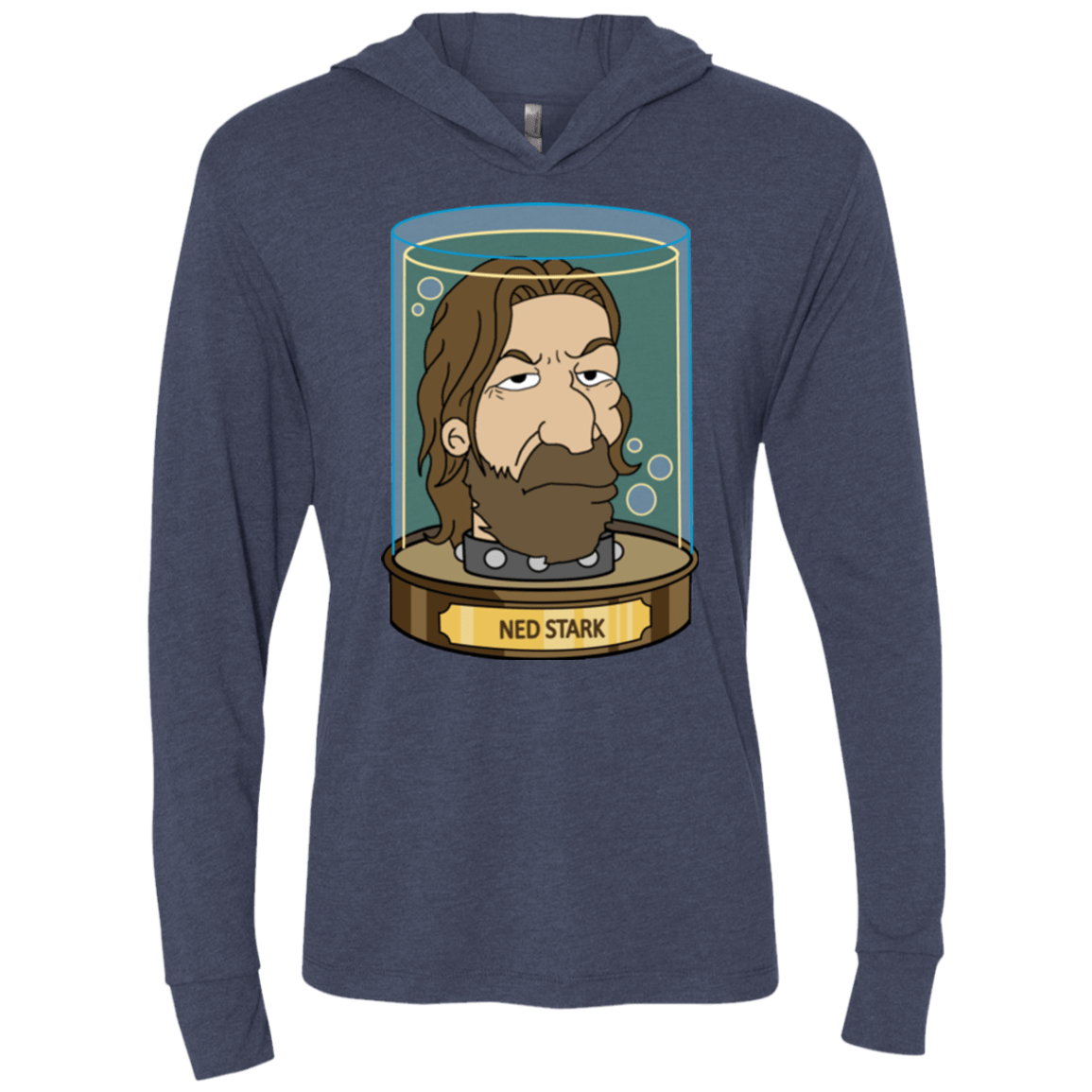 T-Shirts Vintage Navy / X-Small Ned Stark Head Triblend Long Sleeve Hoodie Tee