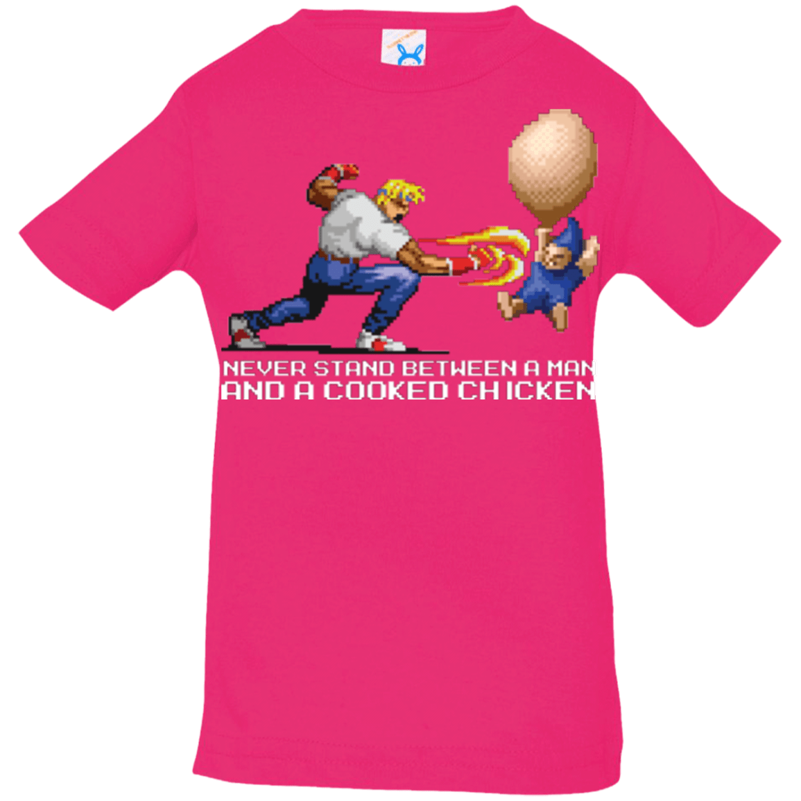 T-Shirts Hot Pink / 6 Months Never Stand Between A Man And A Cooked Chicken Infant Premium T-Shirt