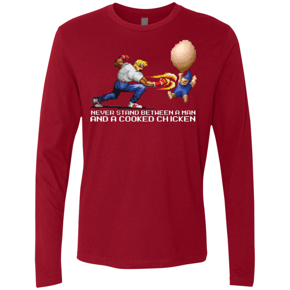 T-Shirts Cardinal / Small Never Stand Between A Man And A Cooked Chicken Men's Premium Long Sleeve
