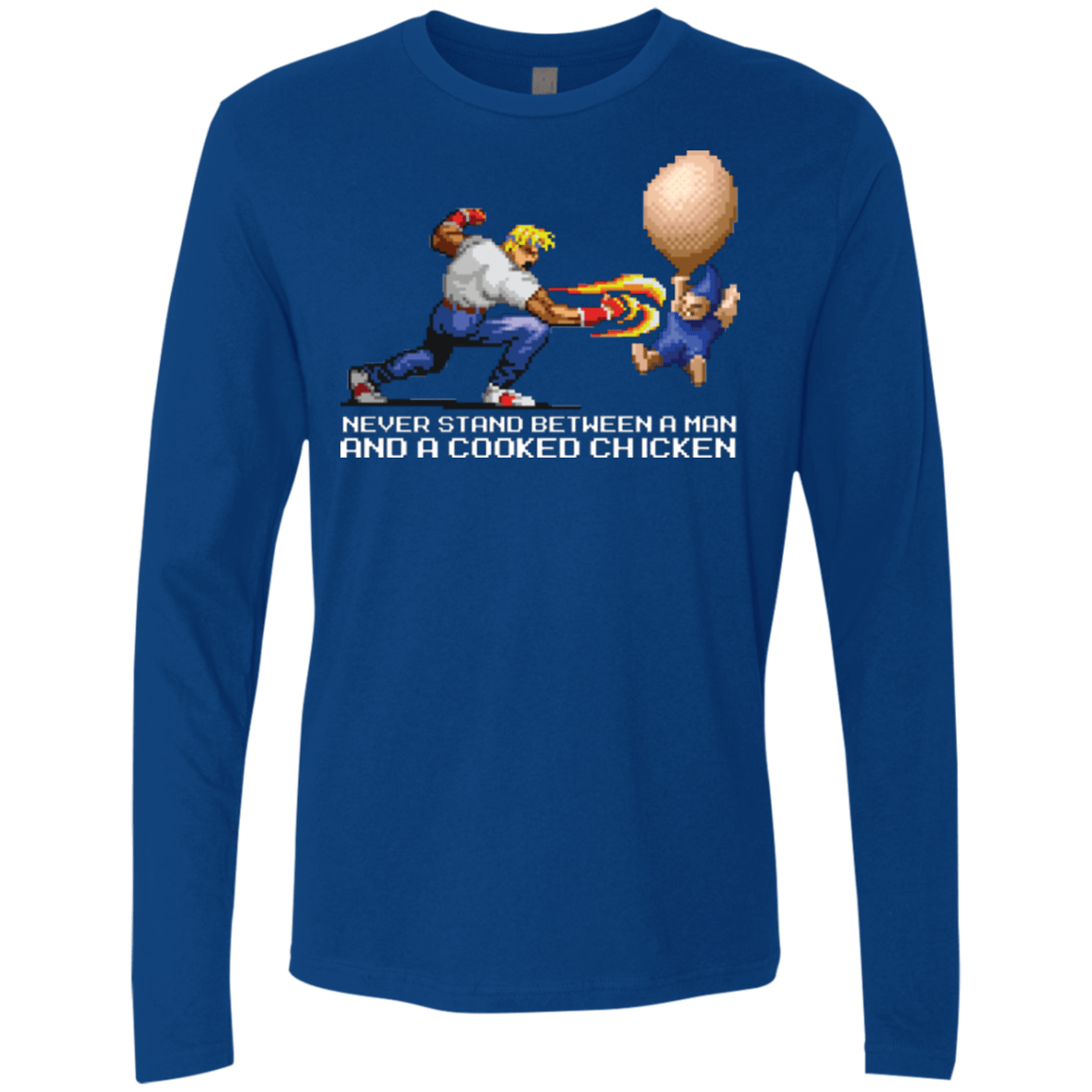 T-Shirts Royal / Small Never Stand Between A Man And A Cooked Chicken Men's Premium Long Sleeve