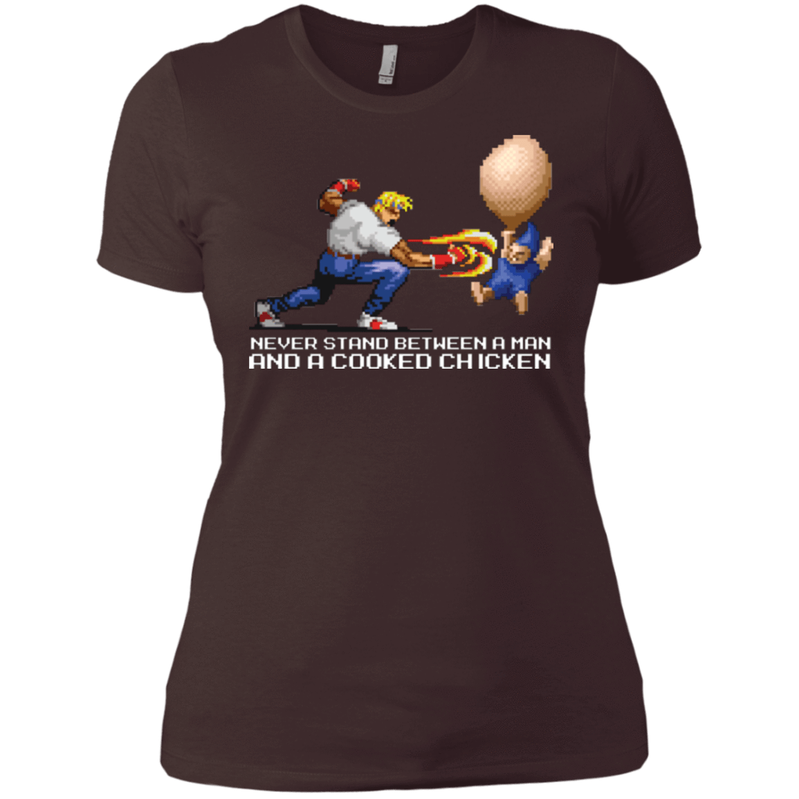 T-Shirts Dark Chocolate / X-Small Never Stand Between A Man And A Cooked Chicken Women's Premium T-Shirt