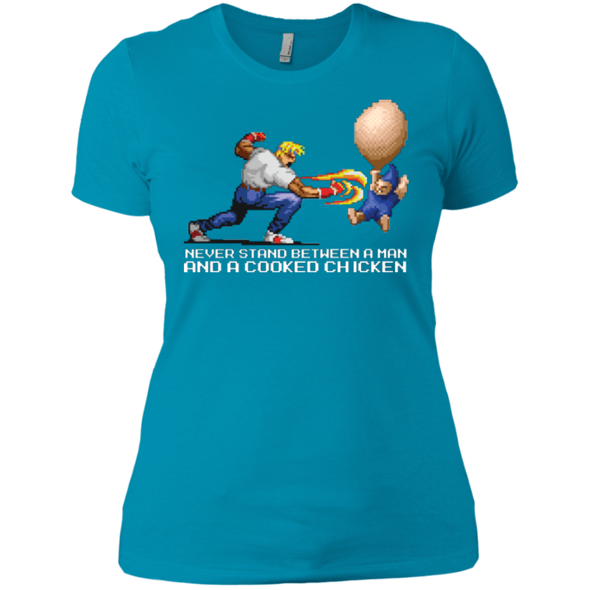 T-Shirts Turquoise / X-Small Never Stand Between A Man And A Cooked Chicken Women's Premium T-Shirt