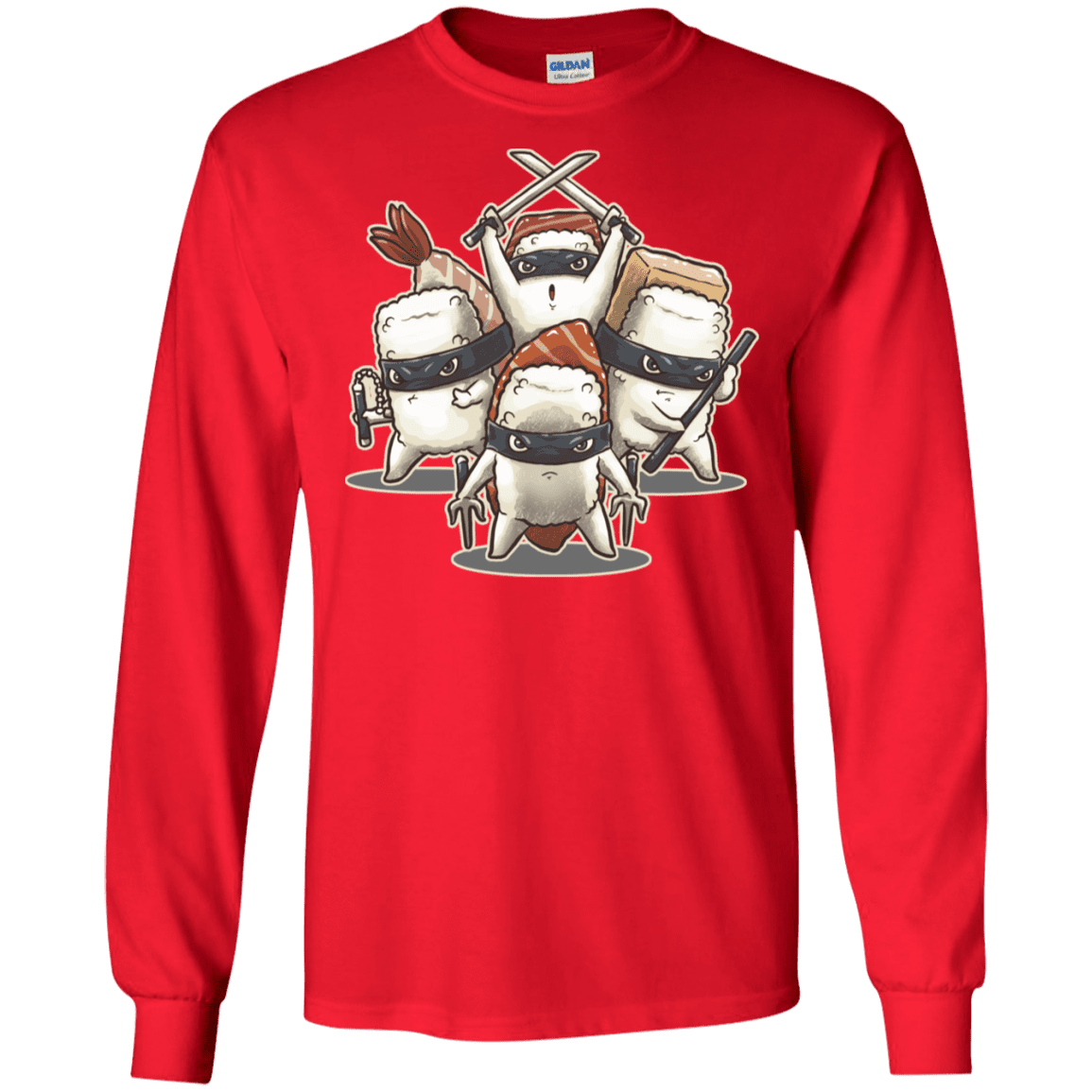 T-Shirts Red / S Ninja Sushi Men's Long Sleeve T-Shirt