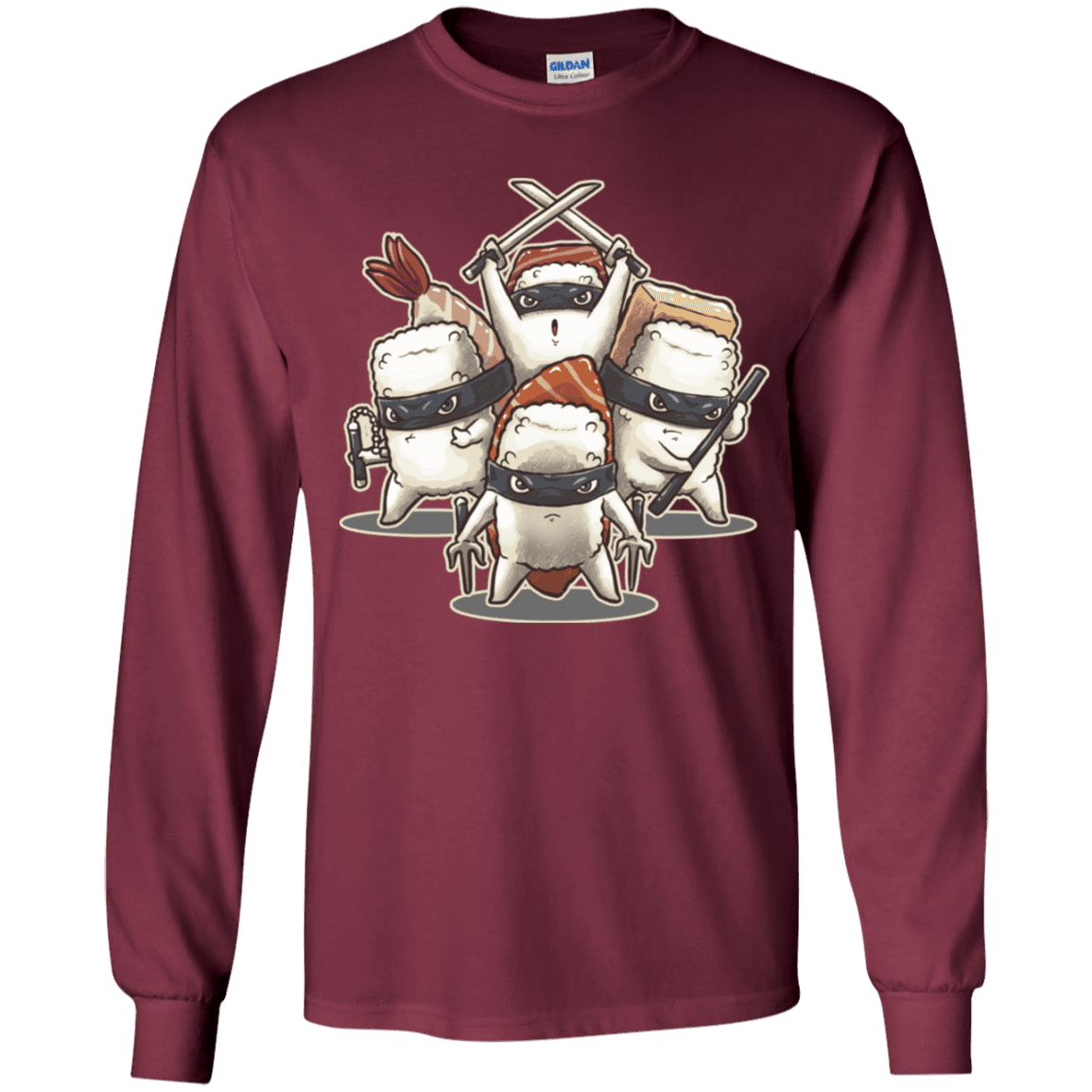 T-Shirts Maroon / YS Ninja Sushi Youth Long Sleeve T-Shirt