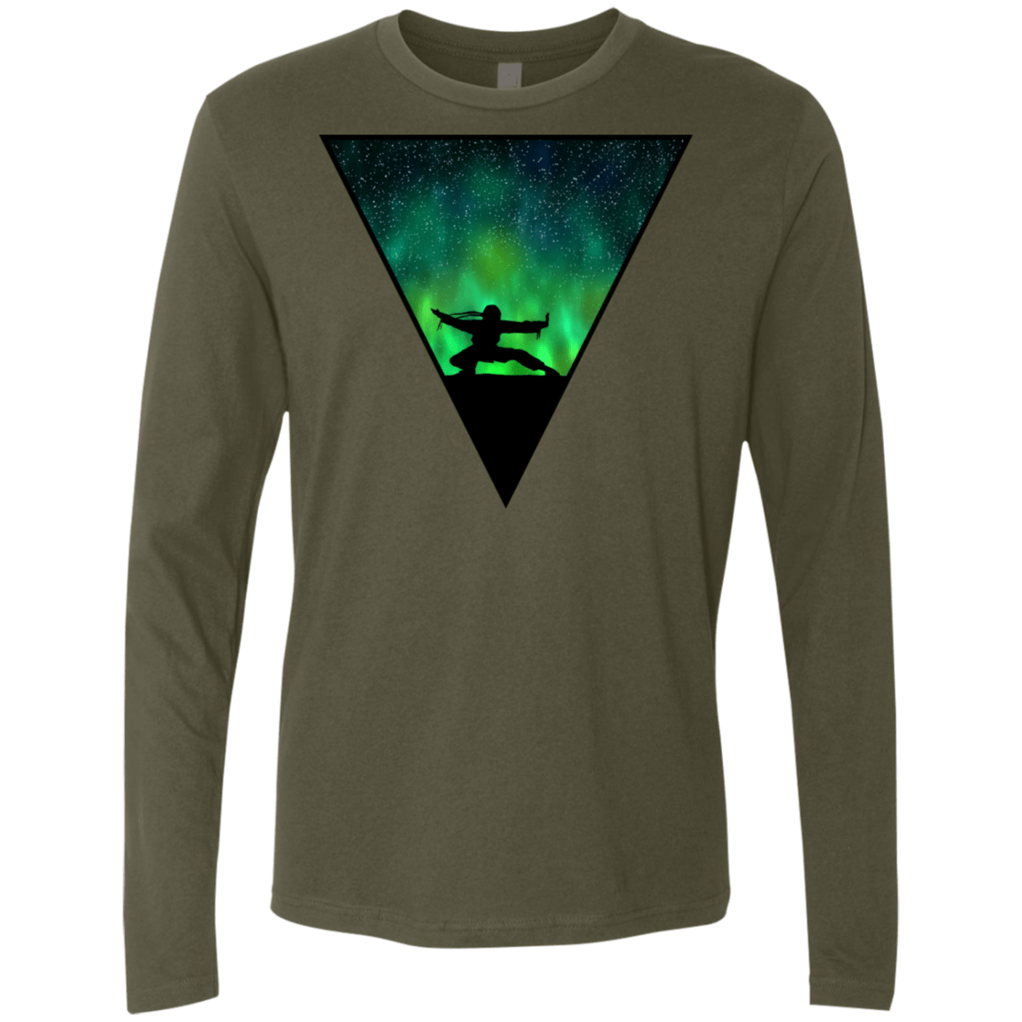 T-Shirts Military Green / S Northern Lights Pose Men's Premium Long Sleeve