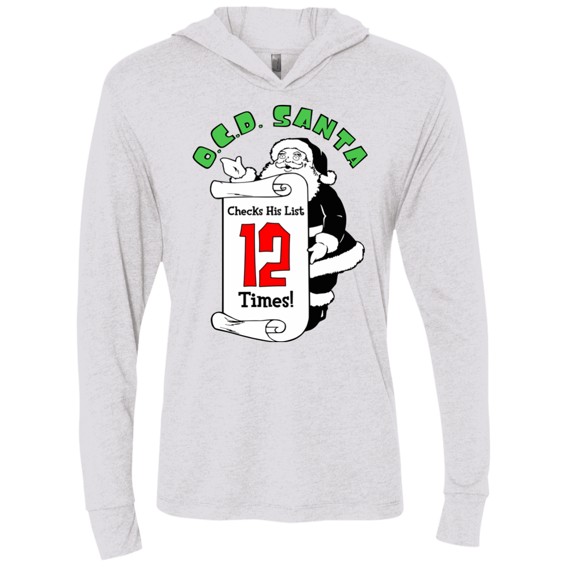 T-Shirts Heather White / X-Small OCD Santa Triblend Long Sleeve Hoodie Tee