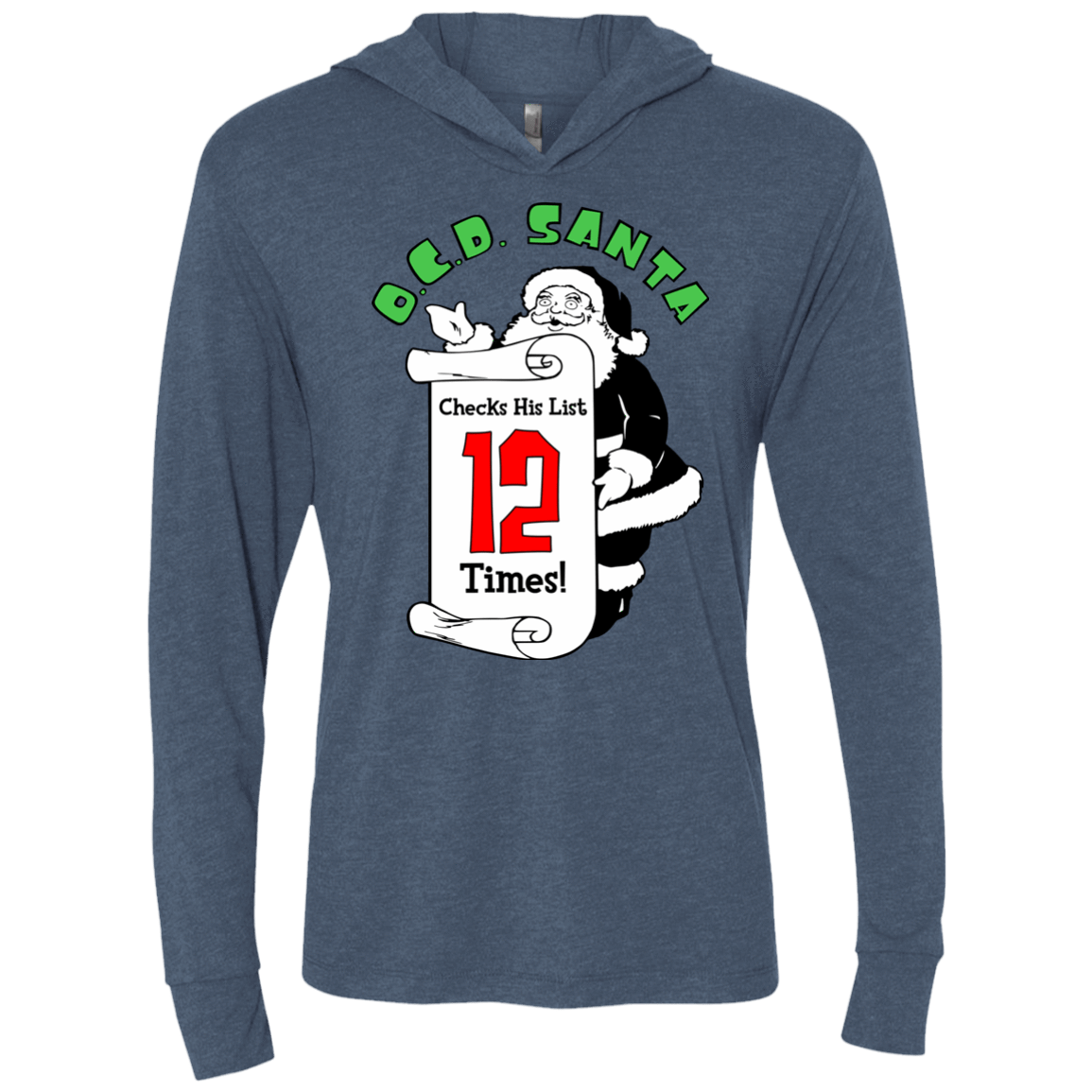 T-Shirts Indigo / X-Small OCD Santa Triblend Long Sleeve Hoodie Tee