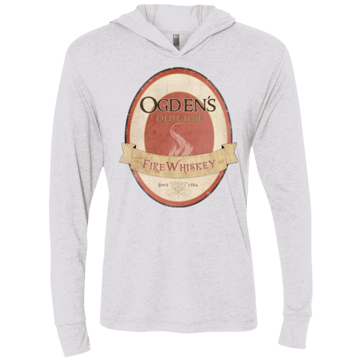 T-Shirts Heather White / X-Small Ogdens Fire Whiskey Triblend Long Sleeve Hoodie Tee