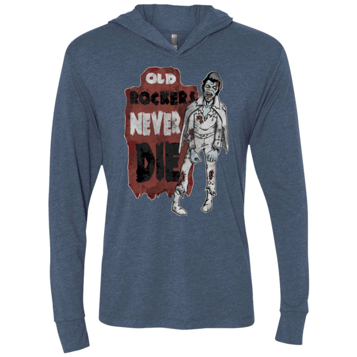 T-Shirts Indigo / X-Small Old Rockers Never Die Triblend Long Sleeve Hoodie Tee