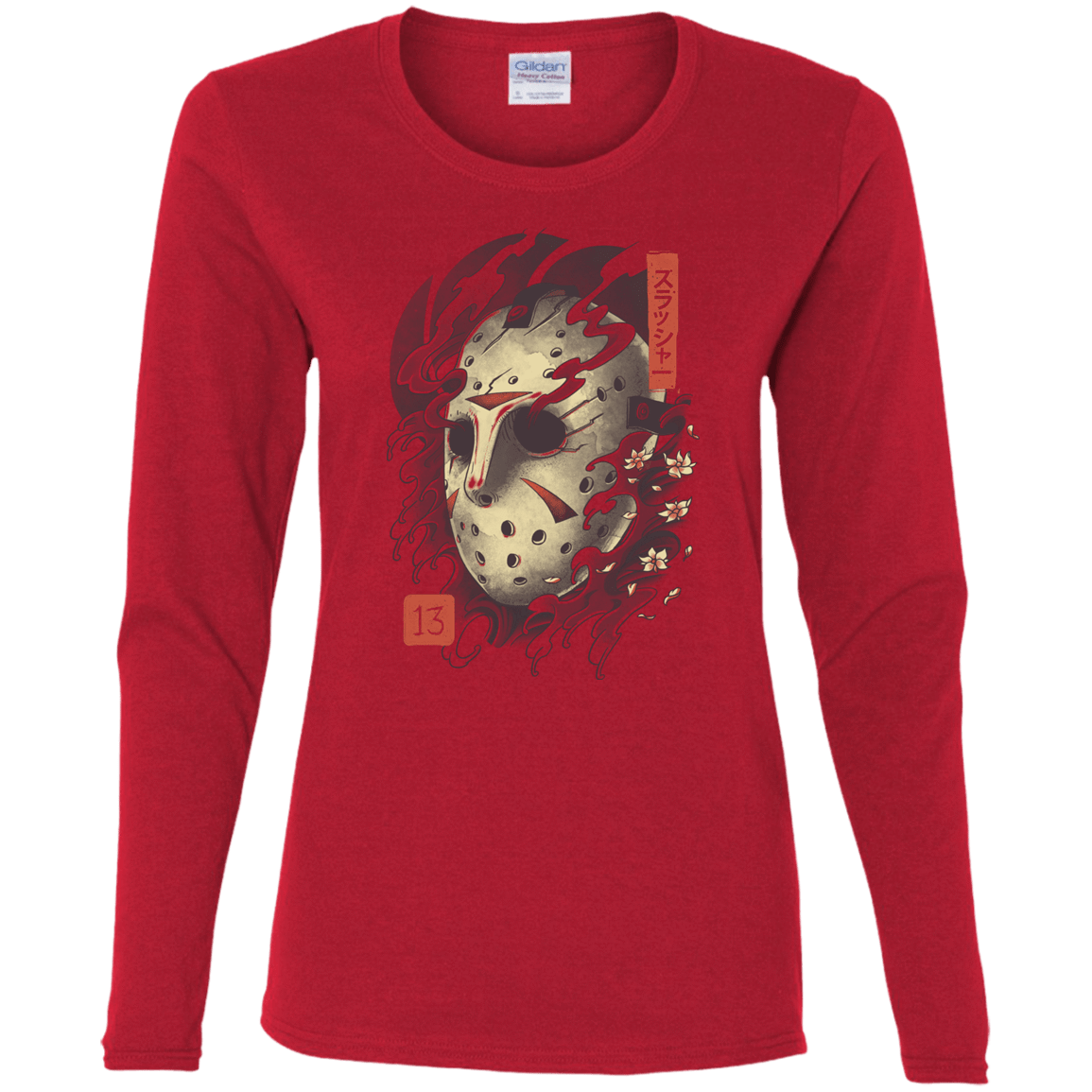 T-Shirts Red / S Oni Jason Mask Women's Long Sleeve T-Shirt