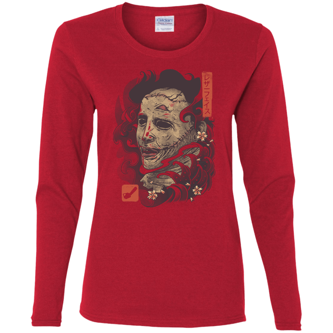 T-Shirts Red / S Oni Leather Mask Women's Long Sleeve T-Shirt