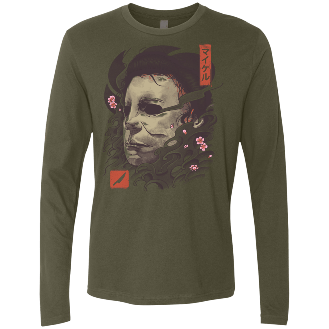 T-Shirts Military Green / S Oni Slasher Mask Men's Premium Long Sleeve