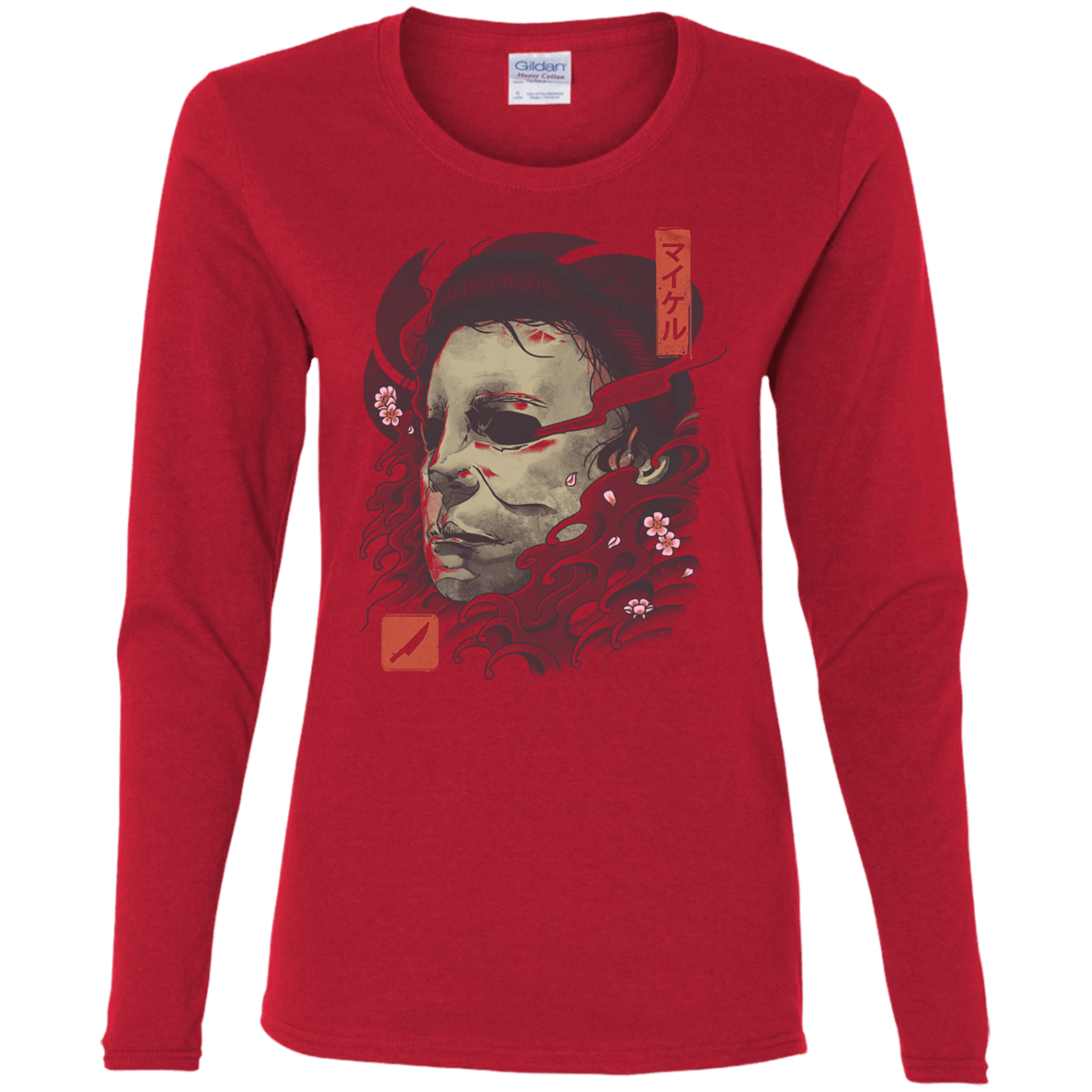 T-Shirts Red / S Oni Slasher Mask Women's Long Sleeve T-Shirt