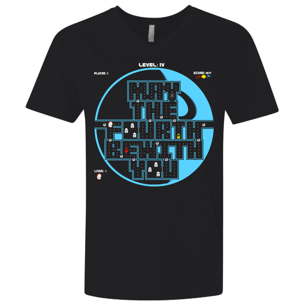 T-Shirts Black / X-Small Pacman May The Fourth Men's Premium V-Neck