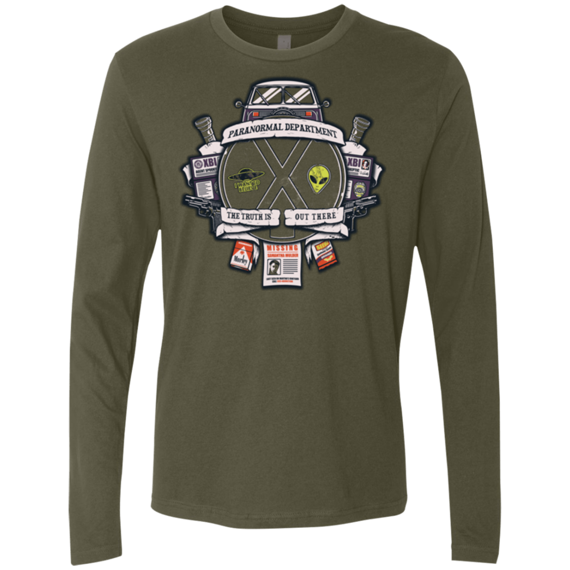 T-Shirts Military Green / Small Paranormal files Crest Men's Premium Long Sleeve