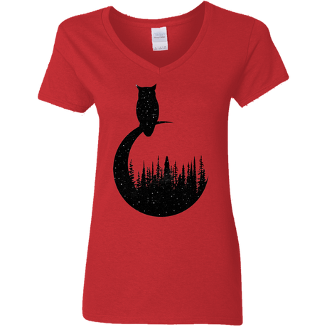 T-Shirts Red / S Perched Owl Women's V-Neck T-Shirt