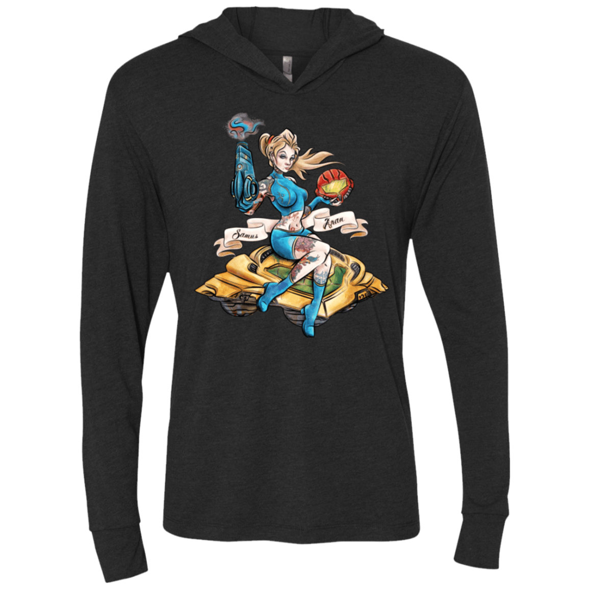 T-Shirts Vintage Black / X-Small PINUP SAMUS Triblend Long Sleeve Hoodie Tee