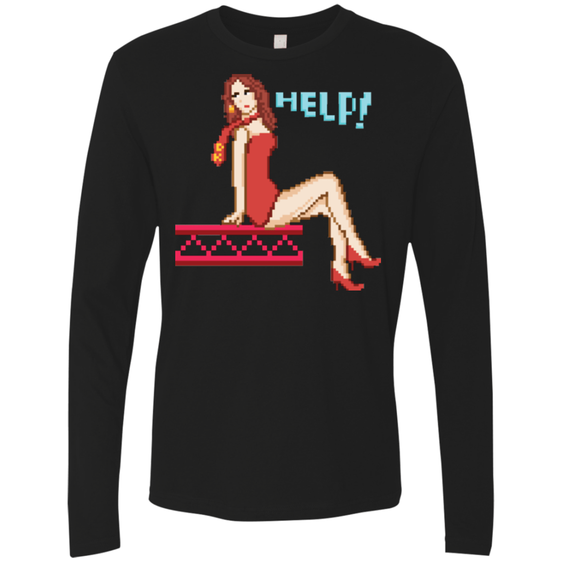 T-Shirts Black / Small Pixel Pinup Pauline Men's Premium Long Sleeve