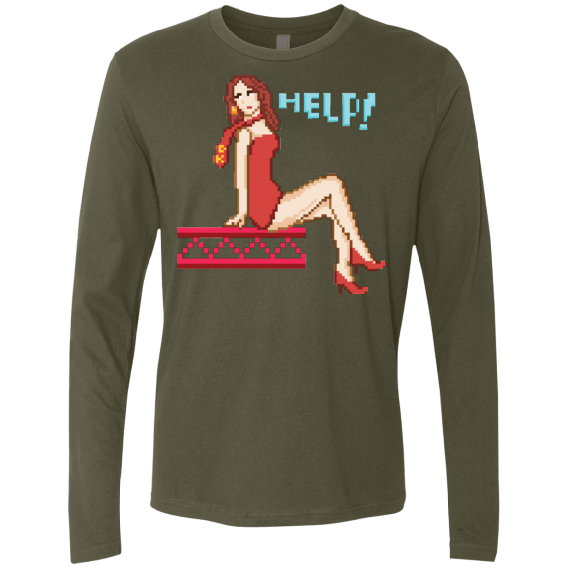 T-Shirts Military Green / Small Pixel Pinup Pauline Men's Premium Long Sleeve