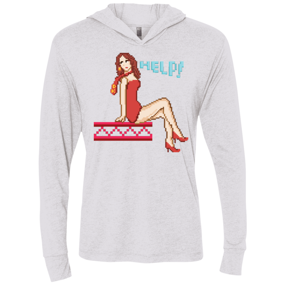 T-Shirts Heather White / X-Small Pixel Pinup Pauline Triblend Long Sleeve Hoodie Tee