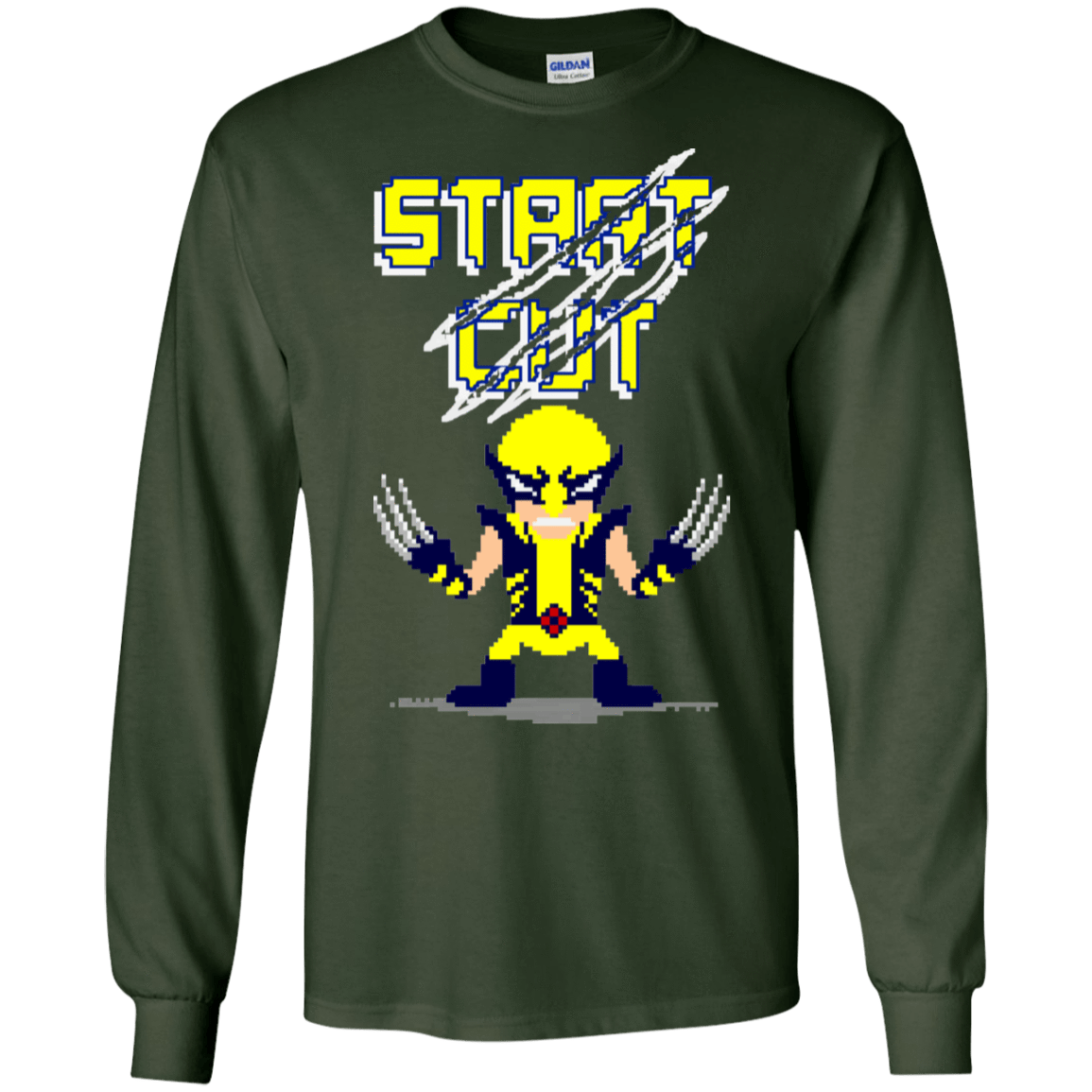 T-Shirts Forest Green / S Pixel Wolf Men's Long Sleeve T-Shirt